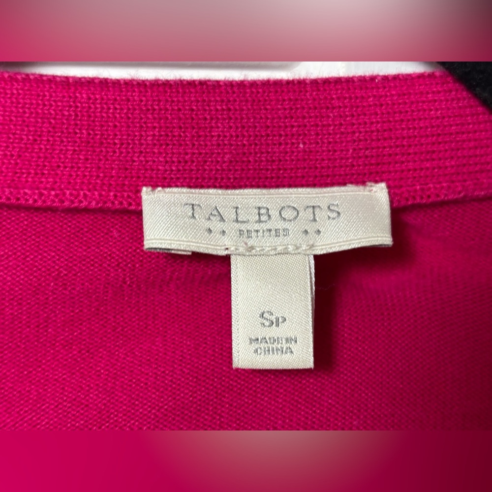 Talbots size SP raspberry color long sleeve v-neck cardigan - Picture 5 of 7